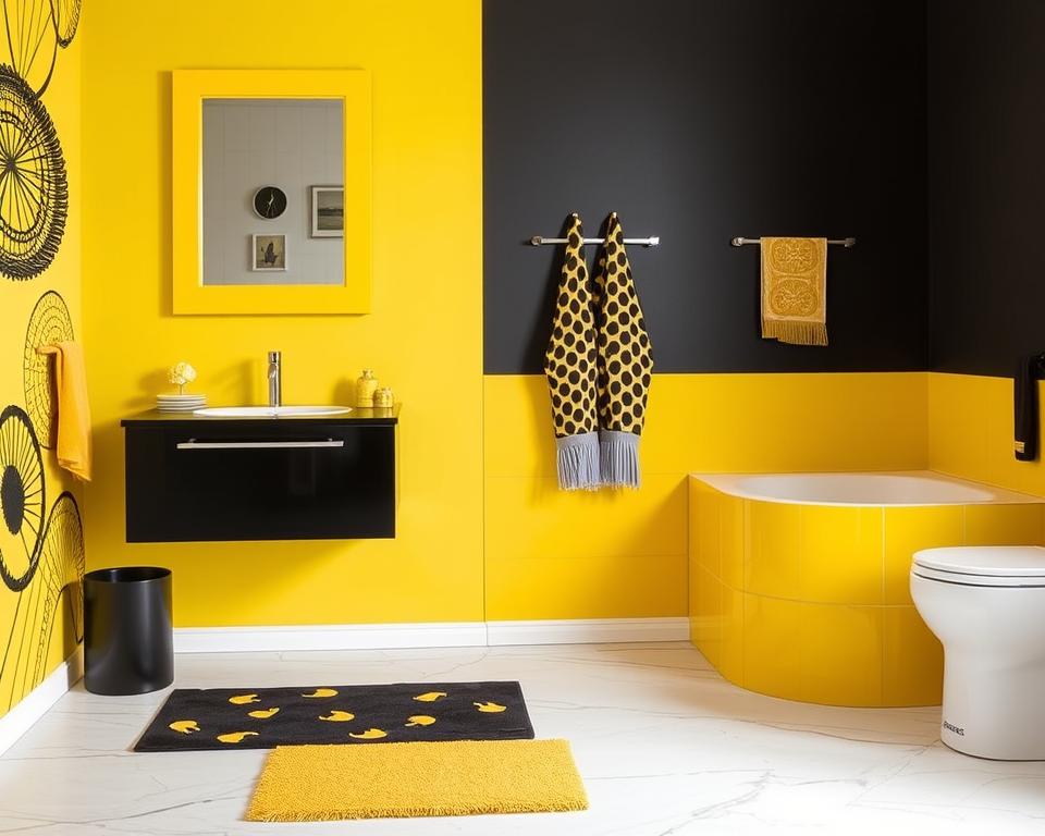 bathroom decor yellow and black