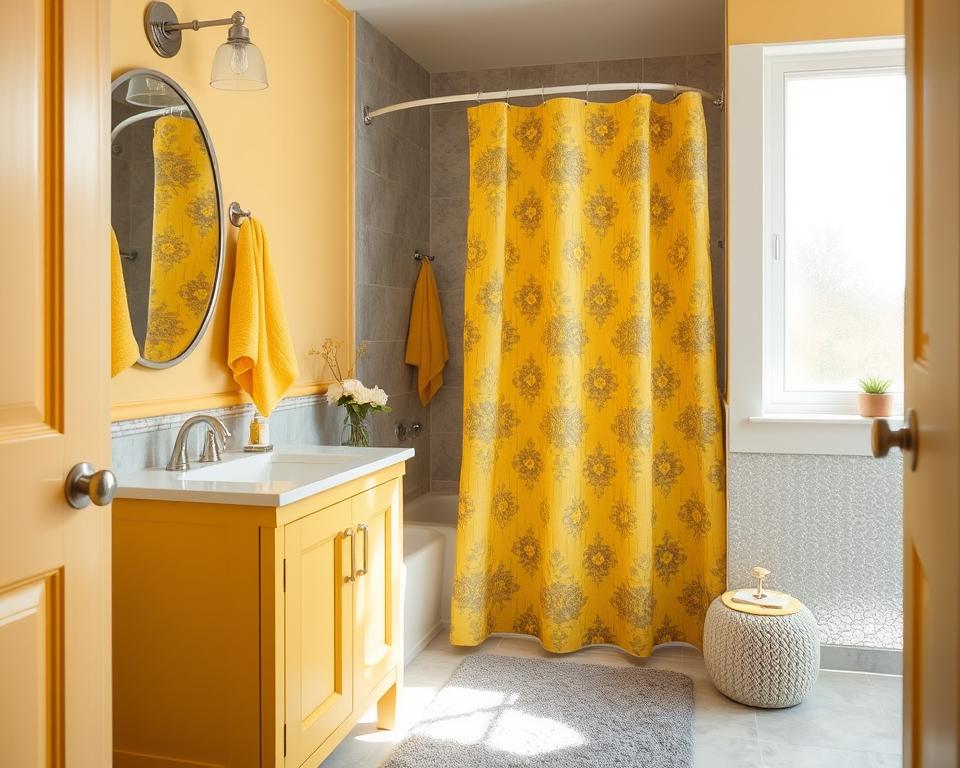 bathroom decor yellow and gray