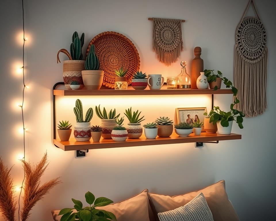 boho floating shelf decor