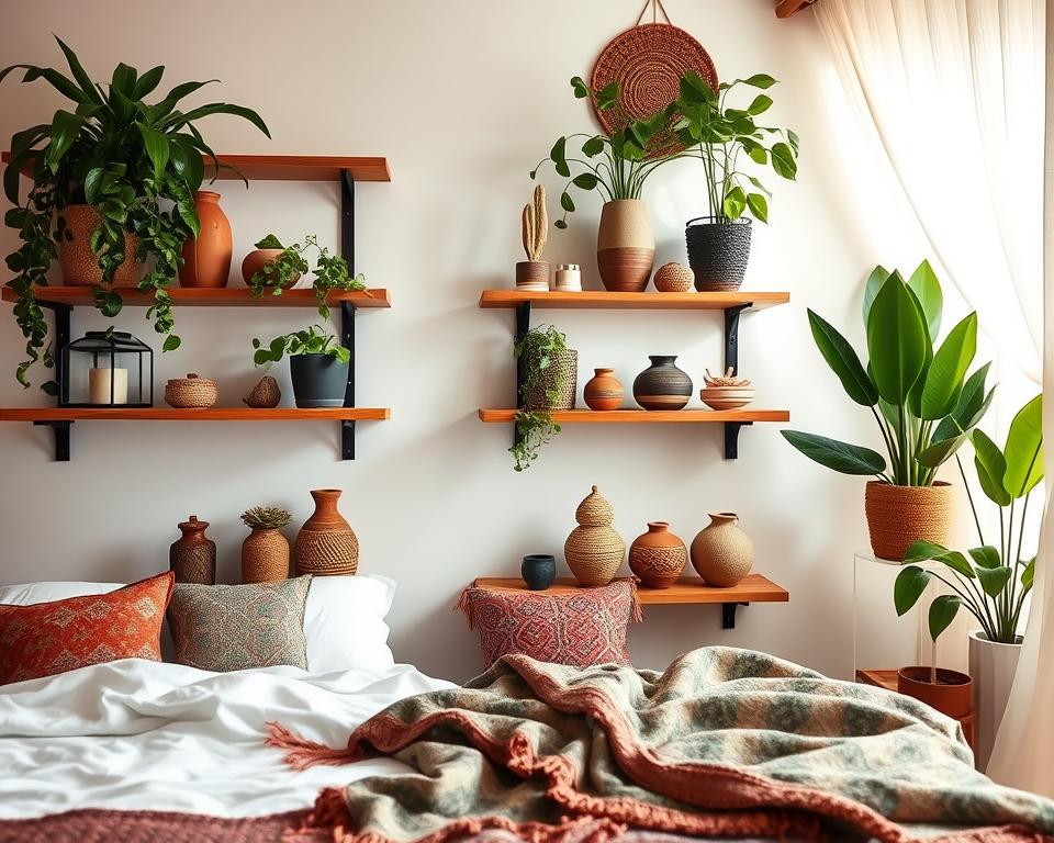 Effortlessly Chic: Styling Boho Floating Shelves in Your Bedroom