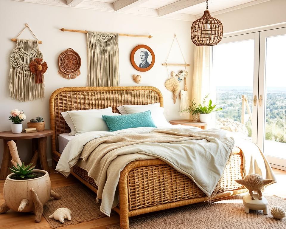 natural elements in beach boho bedroom