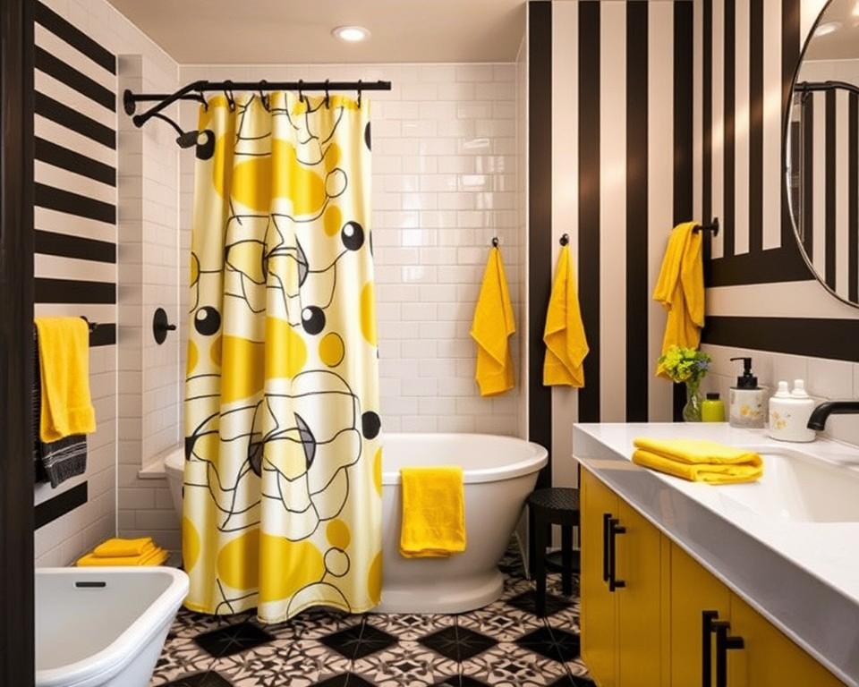 patterned yellow and black bathroom