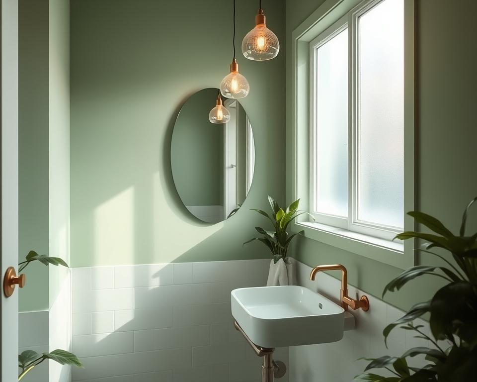 sage green bathroom lighting