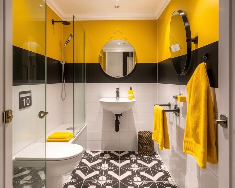 small bathroom yellow and black