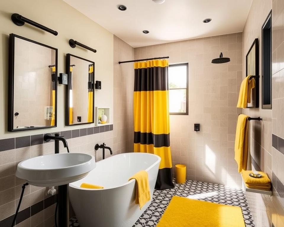 yellow and black bathroom design