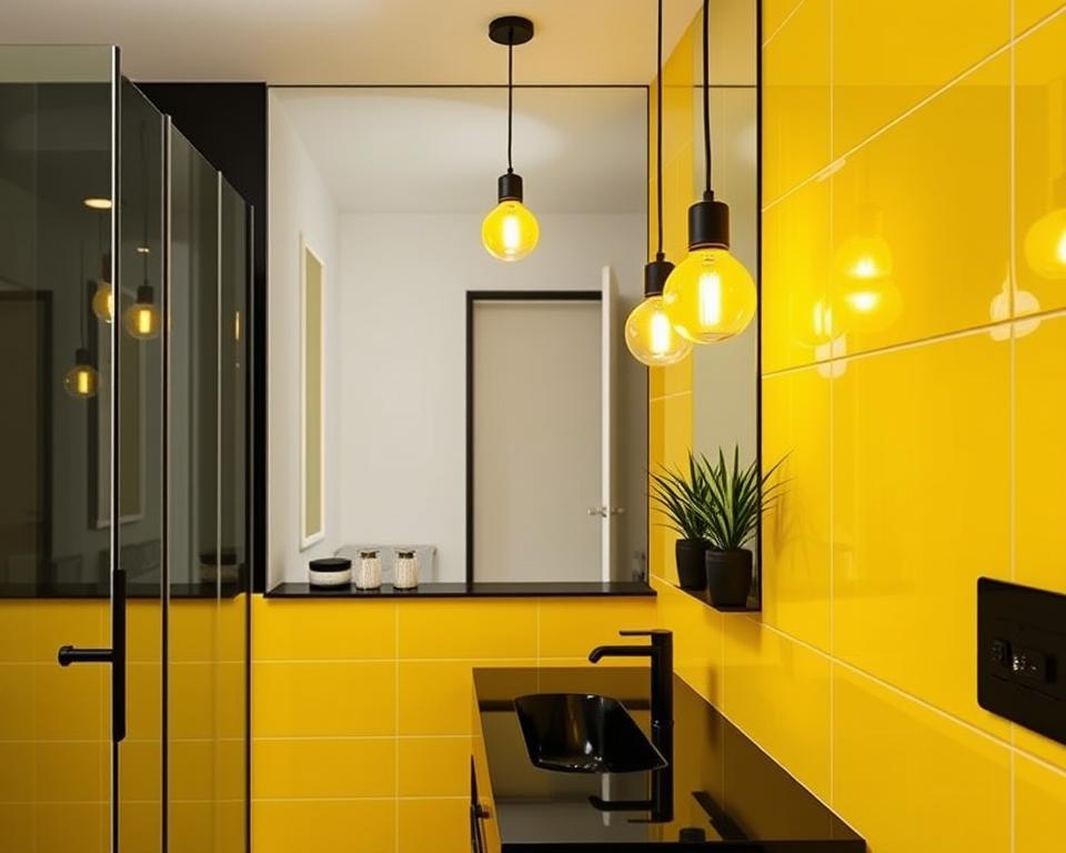 yellow and black bathroom lighting