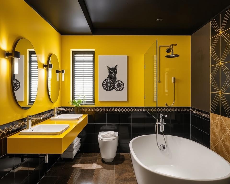 yellow and black bathroom paint