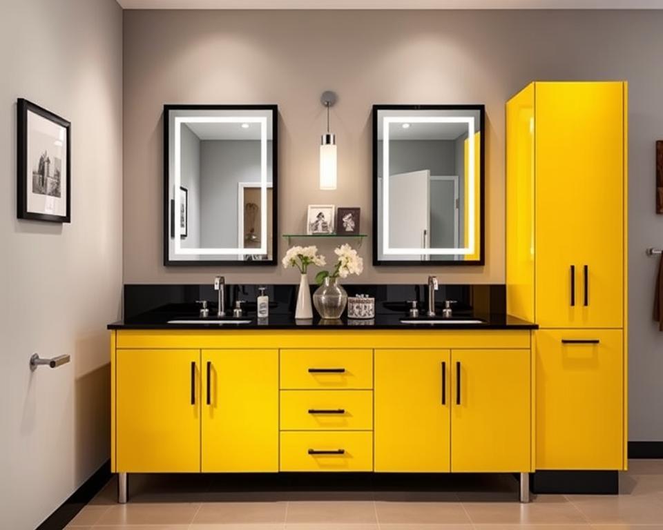 yellow and black bathroom vanity