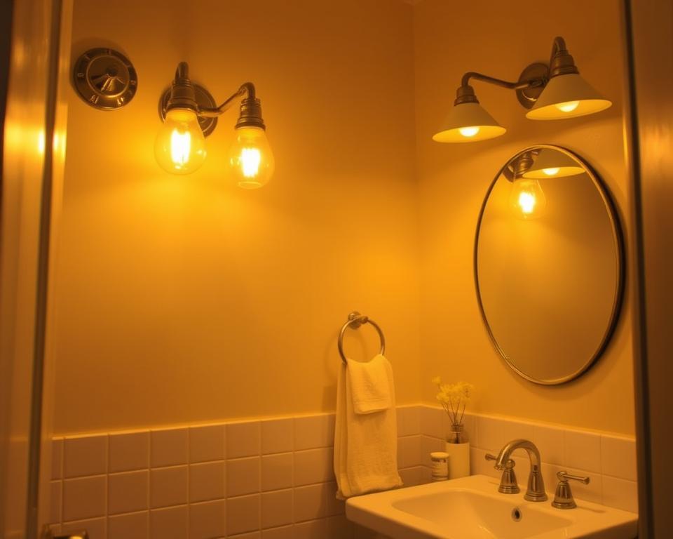 yellow bathroom lighting